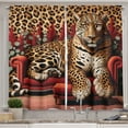 thumbnail image 1 of Ambesonne Leopard Kitchen Curtains, Big Cat on Sectional Sofa, 55"x39", Red Apricot Dark Salmon, 1 of 3