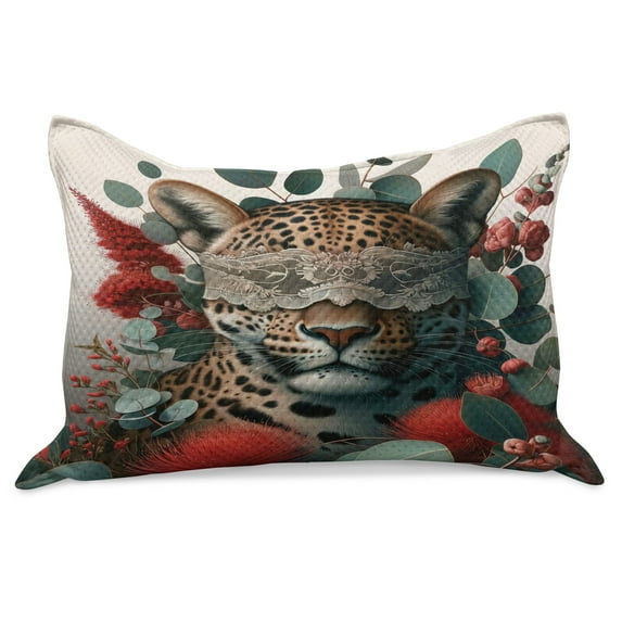 Ambesonne Leopard Knitted Quilt Pillowcover, Savage Cat Lace Eucalyptus, 30"x20", Laurel Green Vermilion