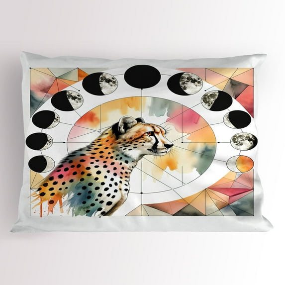 Ambesonne Leopard Pillow Sham, Watercolor Art Poly Moon, 36" X 20", Coral Rose and Pale Teal
