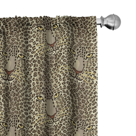 Ambesonne Leopard Print 4-Panel Curtains, Leo Wild Big Cat Face, 56"x95", Dark Tan Multicolor
