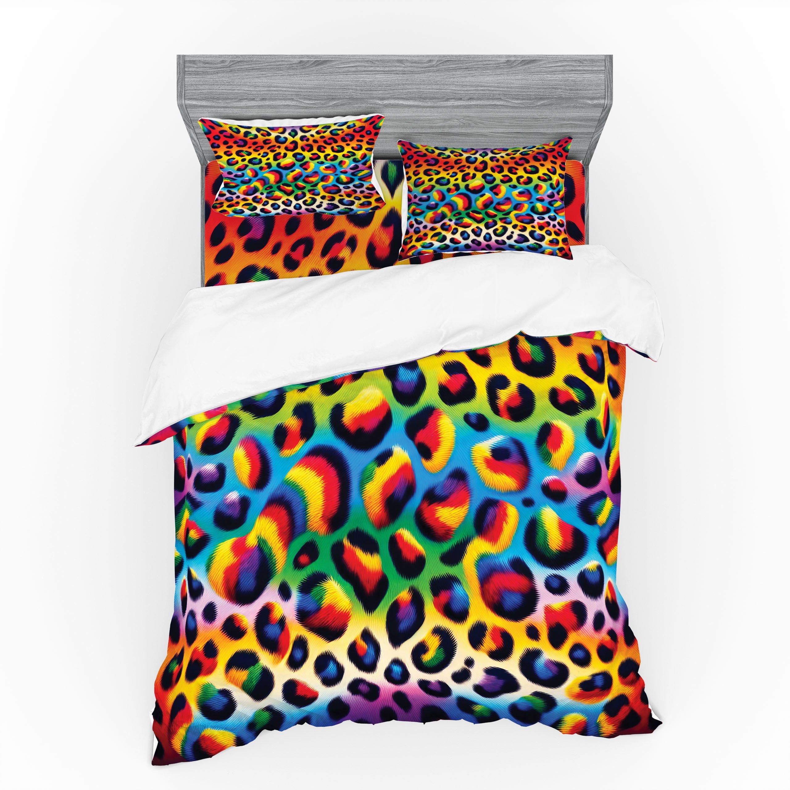 Ambesonne Leopard Print Bedding Set 4 Pcs, Rainbow Surreal World, Queen