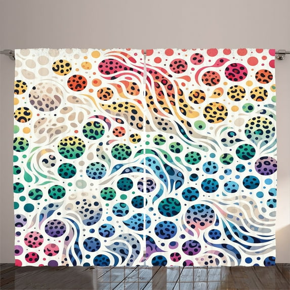 Ambesonne Leopard Print Curtains 2 Panel Set, Colorful Spotted Dots, 108" x 96", White Multicolor