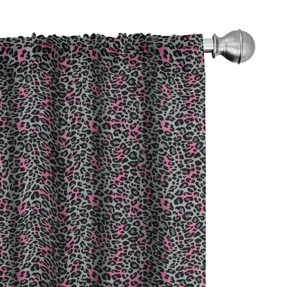 Ambesonne Leopard Print Curtains, Cheetah Panther Spots, Pair of 28"x95", Black Grey and Pink