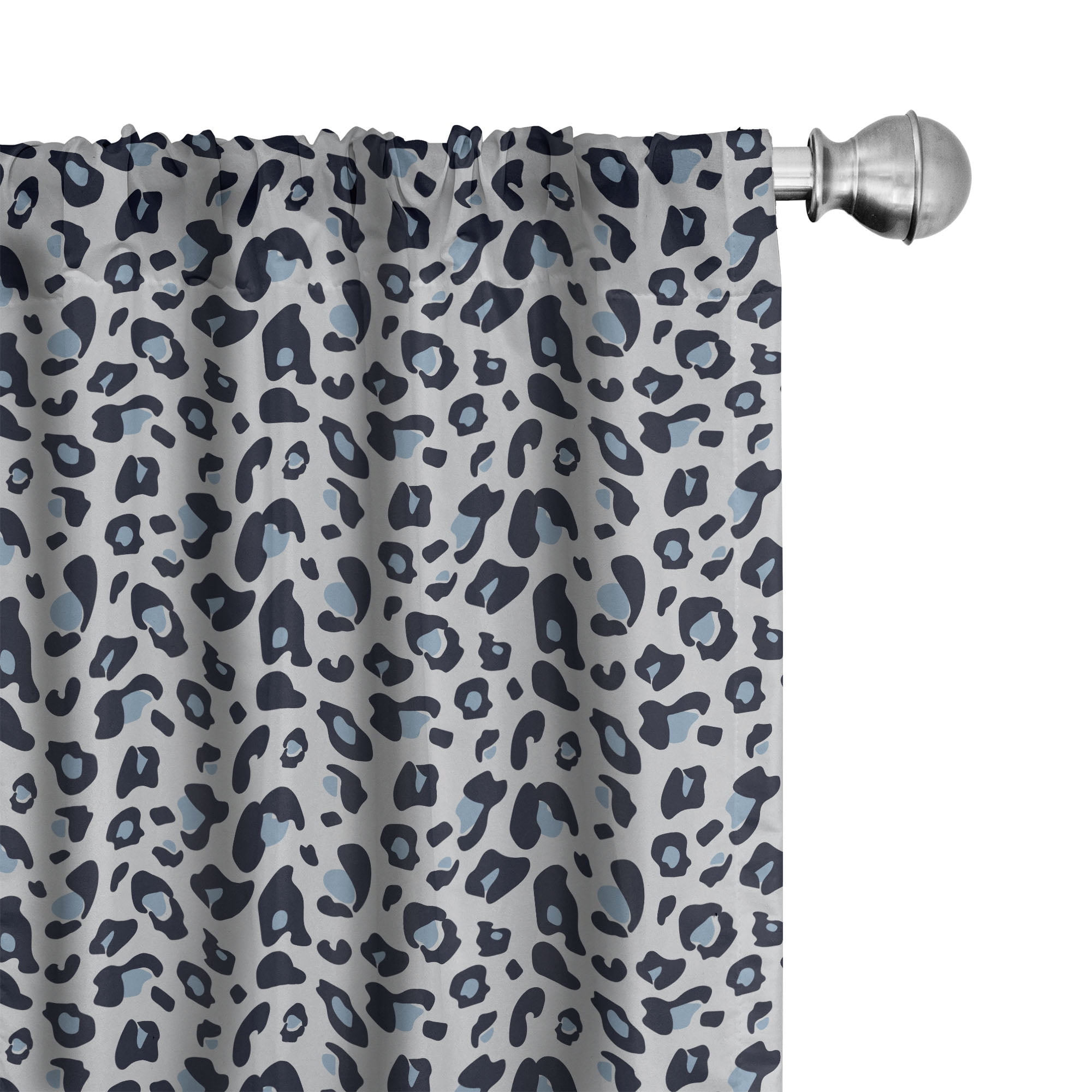 Leopard Print Blue and White Polyester Rod Pocket Curtain Panels, 84"
