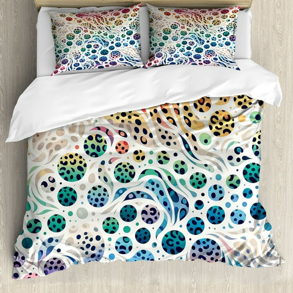 Ambesonne Leopard Print Duvet Cover Set, Colorful Spotted Dots, Calking, White Multicolor