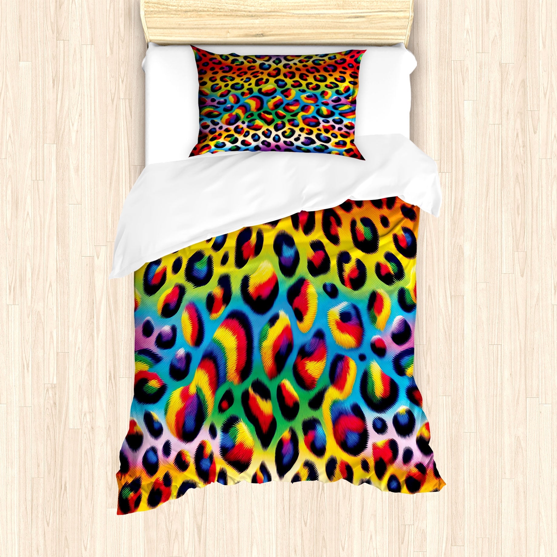 Twin Orange Multicolor Leopard Print Duvet Cover Set