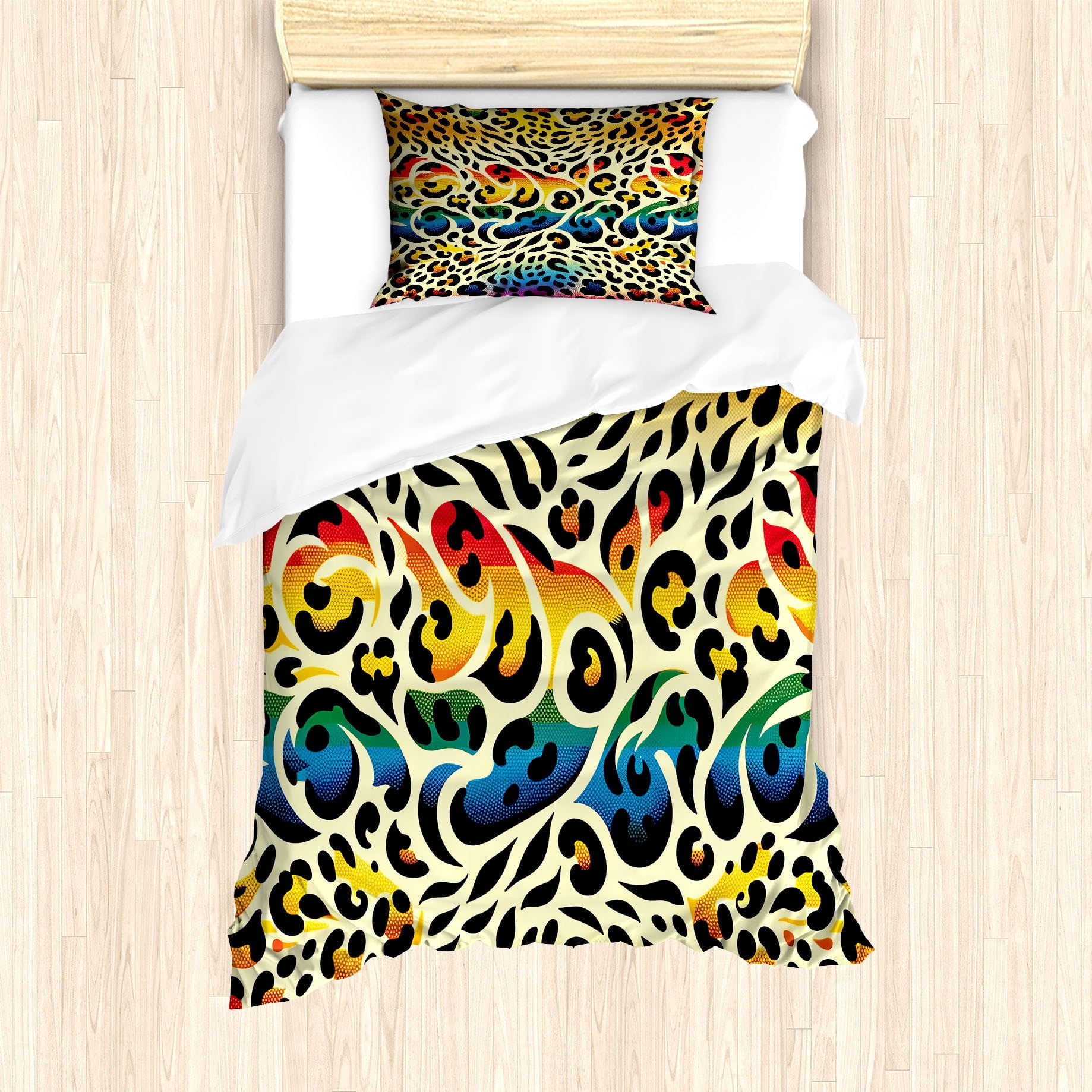 Twin Yellow and Multicolor Leopard Print Duvet Cover Set