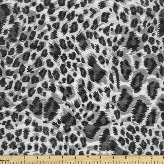 Ambesonne Leopard Print Fabric by the Yard Upholstery, Grey Wild Cat Spots, 1 Yard, Black and Grey