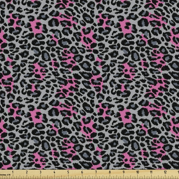 Ambesonne Leopard Print Fabric by the Yard Upholstery, Cheetah Panther Spots, 5 Yards, Black Grey and Pink