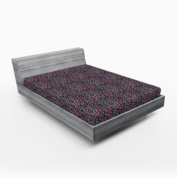 Ambesonne Leopard Print Fitted Sheet 2 Pcs Set, Cheetah Panther Spots, Full, Black Grey and Pink
