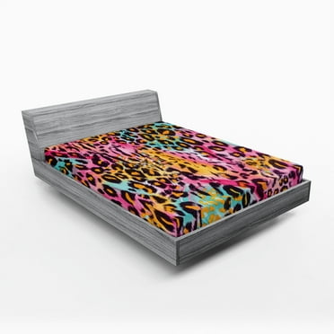 Ambesonne Leopard Print Fitted Sheet 2 Pcs Set, Mottled Camo, California King, Multicolor