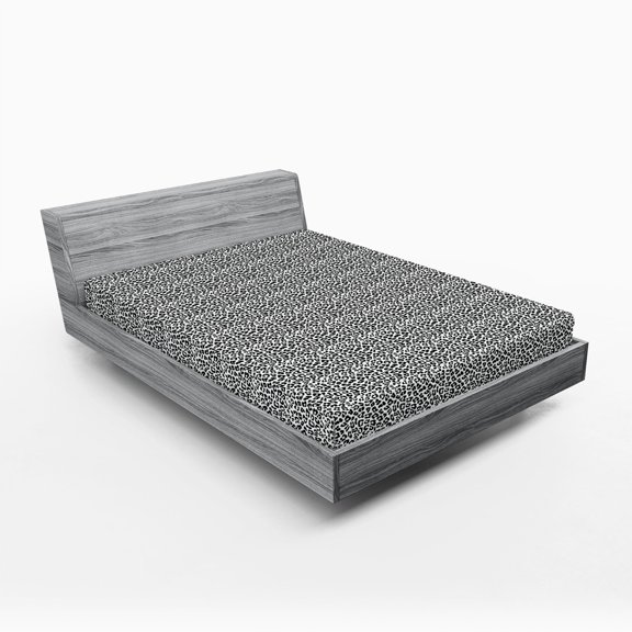 Ambesonne Leopard Print Fitted Sheet 2 Pcs Set, Wild Animal Abstract, Full, Black White