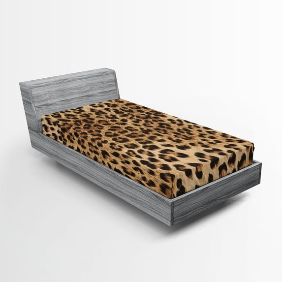 Ambesonne Leopard Print Fitted Sheet 2 Pcs Set, Wild Animal Skin, Twin XL, Pale Brown and Black