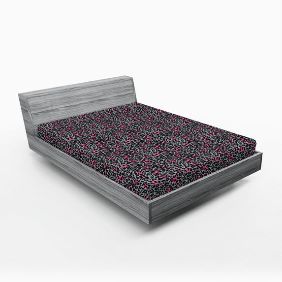 Ambesonne Leopard Print Fitted Sheet, Cheetah Panther Spots, California King, Black Grey and Pink