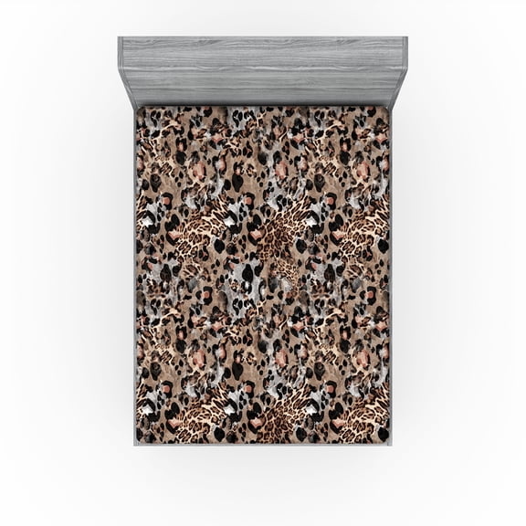 Ambesonne Leopard Print Fitted Sheet, Exotic Wild Cat Skin, Queen Size, Pastel Brown and Pale Grey