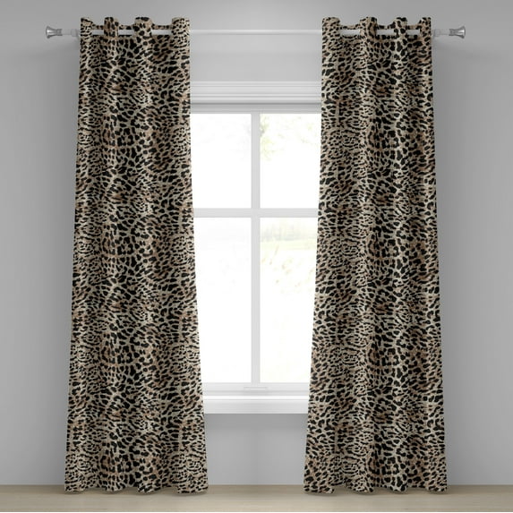Ambesonne Leopard Print Grommet Curtain, Classic Wild Cat Skin, 50"x108", Dark Brown Beige and Camel