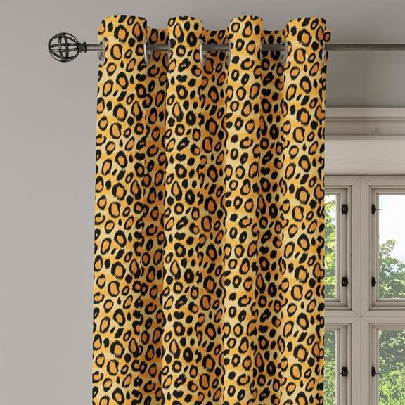 Ambesonne Leopard Print Grommet Curtain Single Panel, Wild Feline Tile, 50"x60", Orange Black