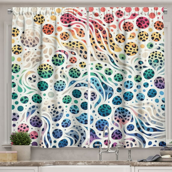 Ambesonne Leopard Print Kitchen Curtains, Colorful Spotted Dots, 55"x36", White Multicolor