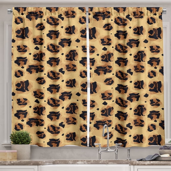 Ambesonne Leopard Print Kitchen Curtains, Wild Cat Skin Retro, 55"x36", Pale Caramel and Seal Brown