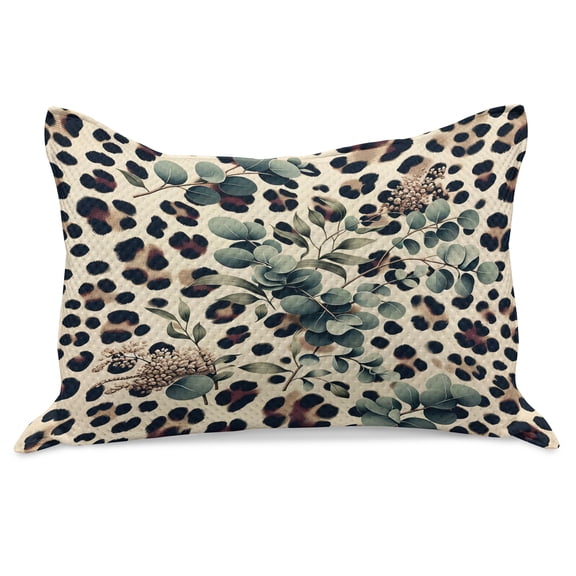 Ambesonne Leopard Print Knitted Quilt Pillowcover, Bold Eucalyptus Leaf, 36"x20", Camel and Laurel Green