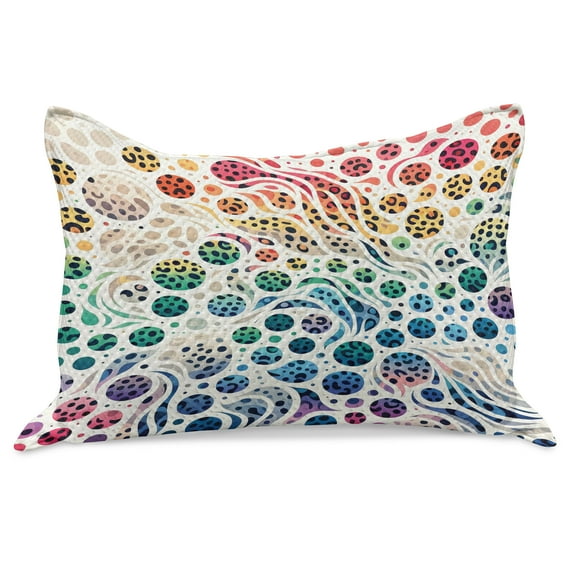 Ambesonne Leopard Print Knitted Quilt Pillowcover, Colorful Spotted Dots, 30"x20", White Multicolor