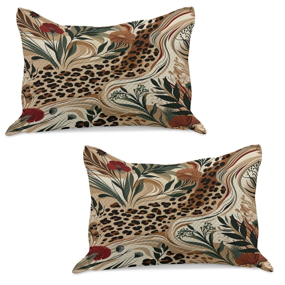 Ambesonne Leopard Print Knitted Quilt Pillowcover Set of 2, Abstract Blend Earthy, 30" x 20", Pastel Brown Forest Green
