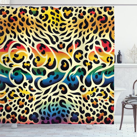 Ambesonne Leopard Print Shower Curtain, in Rainbow Colors, 69"Wx75"L, Yellow and Multicolor