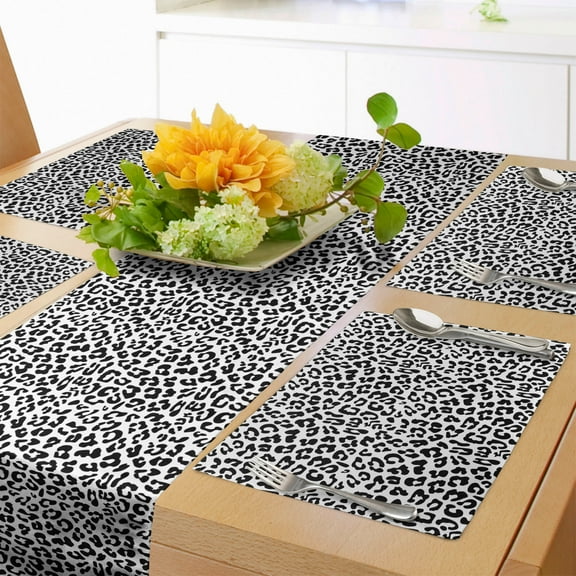 Ambesonne Leopard Print Table Runner & Placemats, Wild Animal Abstract, Placemat 4 pcs + Runner 12"x72", Black White