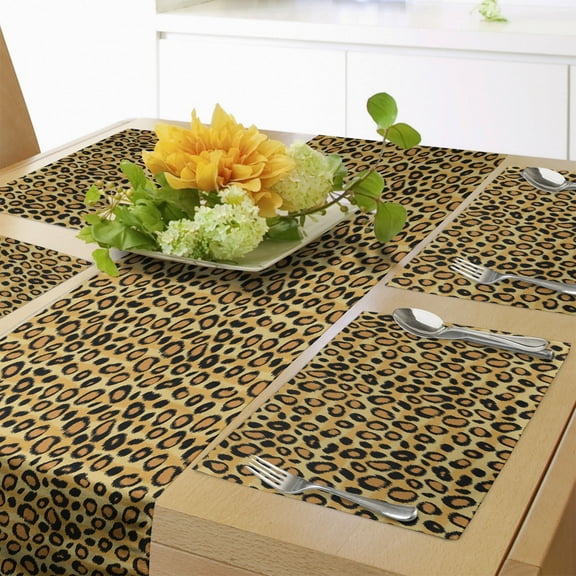 Ambesonne Leopard Print Table Runner & Placemats, Wild Feline Tile, Placemat 4 pcs + Runner 12"x72", Orange Black