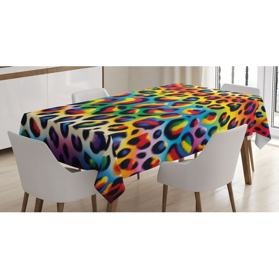 Ambesonne Leopard Print Tablecloth Rectangular Table Cover, Rainbow Surreal World, 60"x84", Orange Multicolor