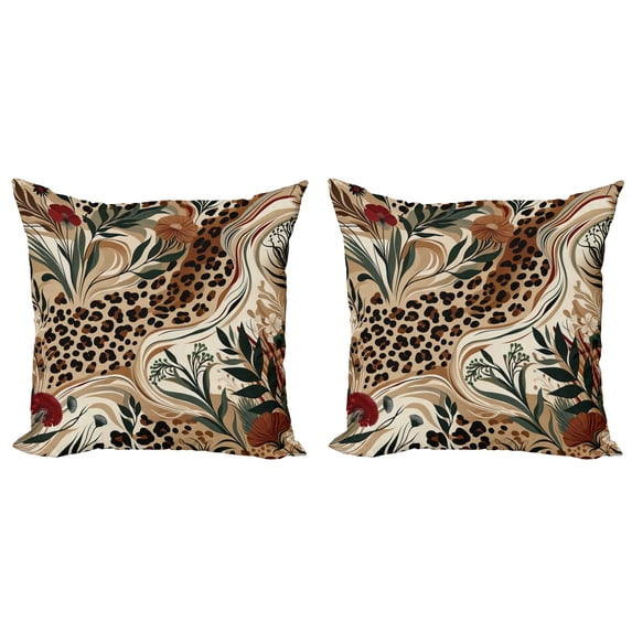 Ambesonne Leopard Print Throw Pillow Cover 2 Pack, Abstract Blend Earthy, 24", Pastel Brown Forest Green