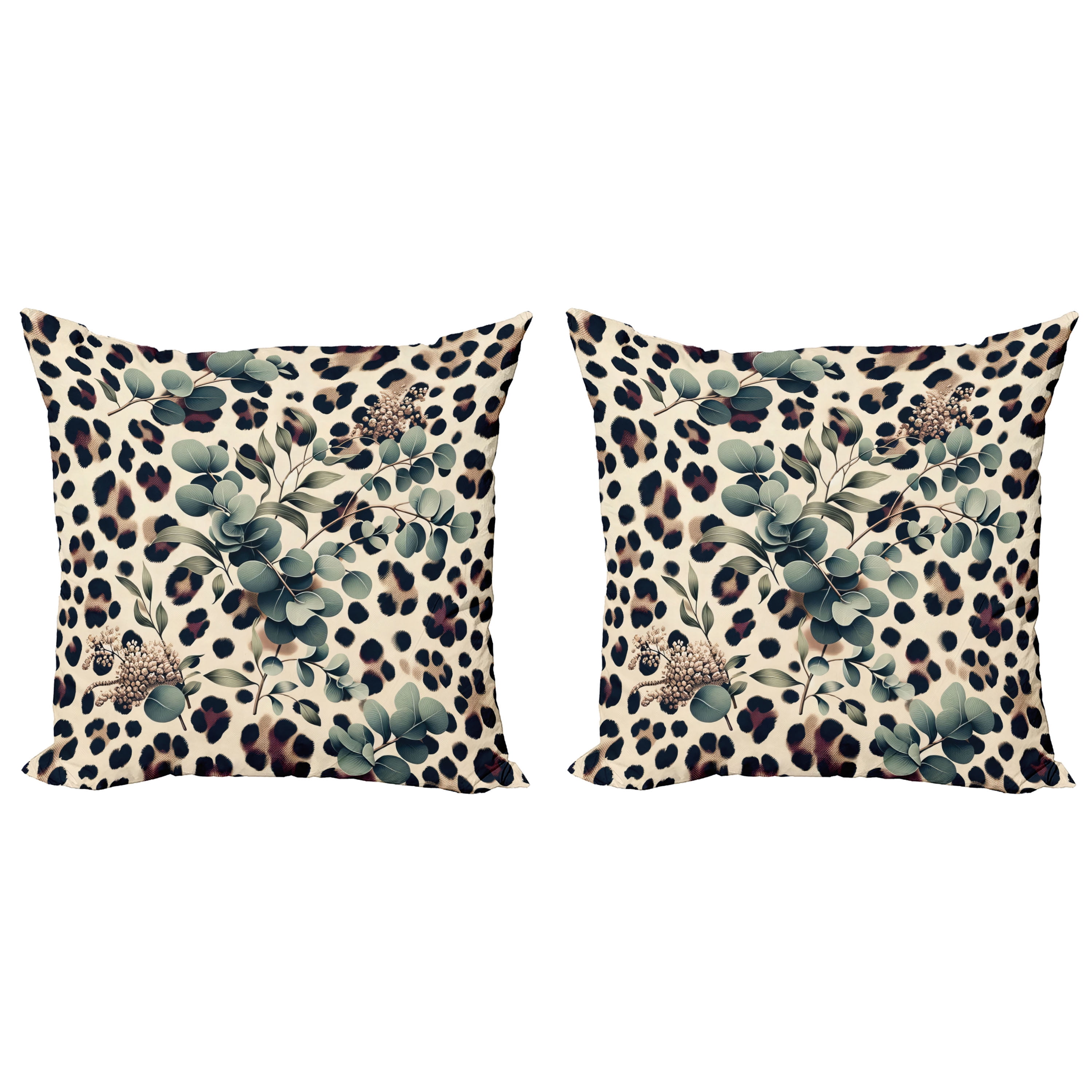 Camel and Laurel Green Leopard Print Microfiber Throw Pillow Covers, Set of 2