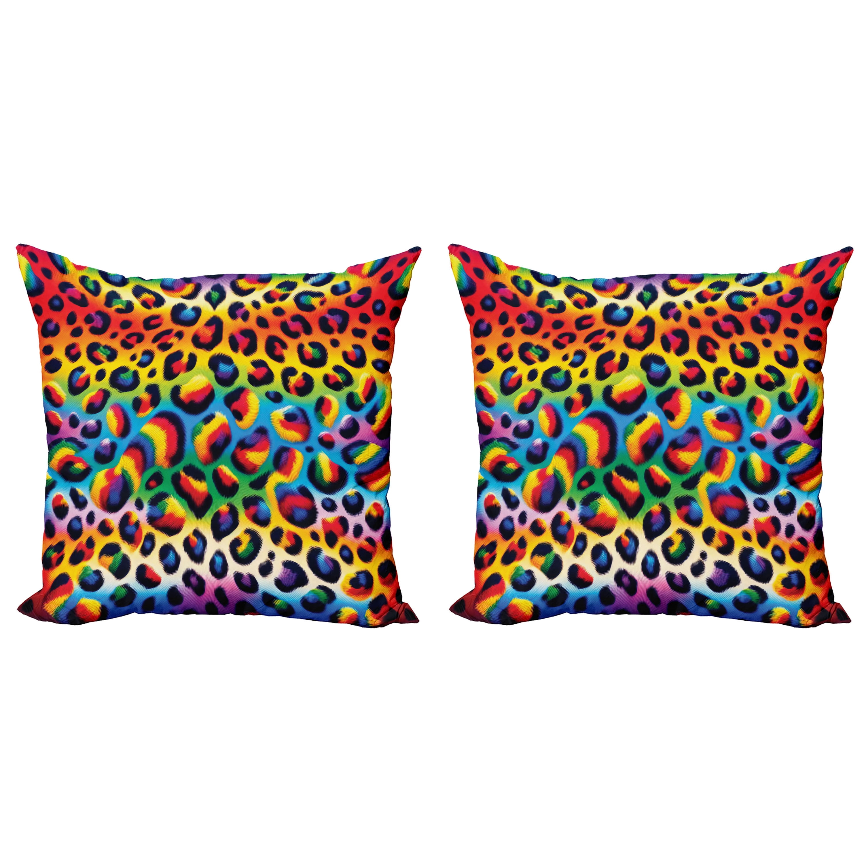 Rainbow Leopard Print Reversible Microfiber Throw Pillow Set