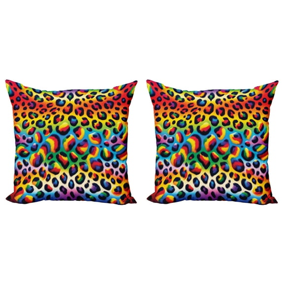 Ambesonne Leopard Print Throw Pillow Cover 2 Pack, Rainbow Surreal World, 16", Orange Multicolor