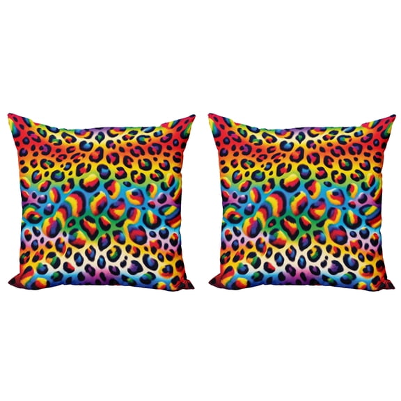 Ambesonne Leopard Print Throw Pillow Cover 2 Pack, Rainbow Surreal World, 24", Orange Multicolor