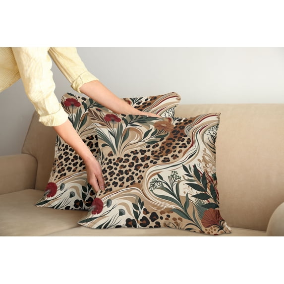 Ambesonne Leopard Print Throw Pillow Cover Pack of 2, Abstract Blend Earthy, 2 Pcs-20"x20", Pastel Brown Forest Green