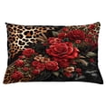 thumbnail image 1 of Ambesonne Leopard Print Throw Pillow Cushion Cover, Romantic Rose Lace, 26" X 16", Red Sand Brown and Dark Grey, 1 of 2