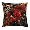 thumbnail image 1 of Ambesonne Leopard Print Throw Pillow Cushion Cover, Romantic Rose Lace, 26" X 26", Red Sand Brown and Dark Grey, 1 of 2