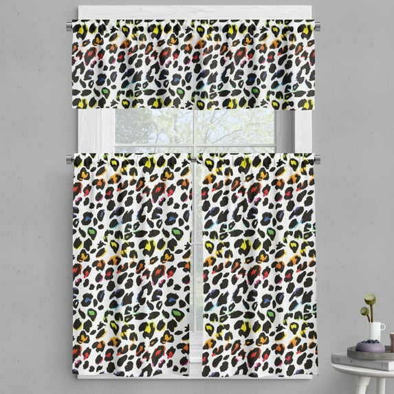 Ambesonne Leopard Print Valance & Curtain, Colorful Mammal, 55"x45", Multicolor