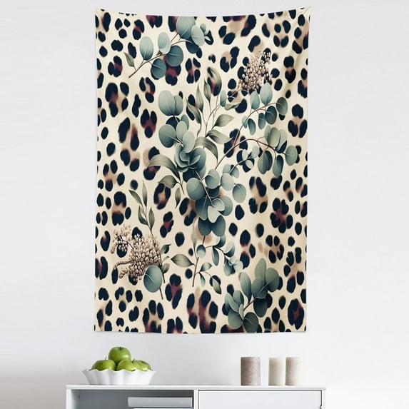 Ambesonne Leopard Print Wall Hanging Tapestry, Bold Eucalyptus Leaf, 30"x45", Camel and Laurel Green