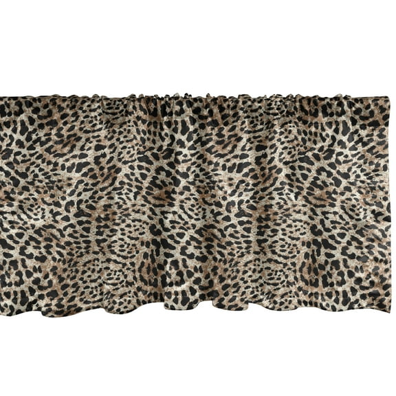 Ambesonne Leopard Print Window Valance, Classic Wild Cat Skin, 54" X 18", Dark Brown Beige and Camel