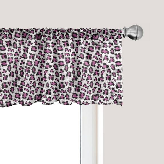 Ambesonne Leopard Print Window Valance, Girly Pink Black, 54" X 18", White Black Pink