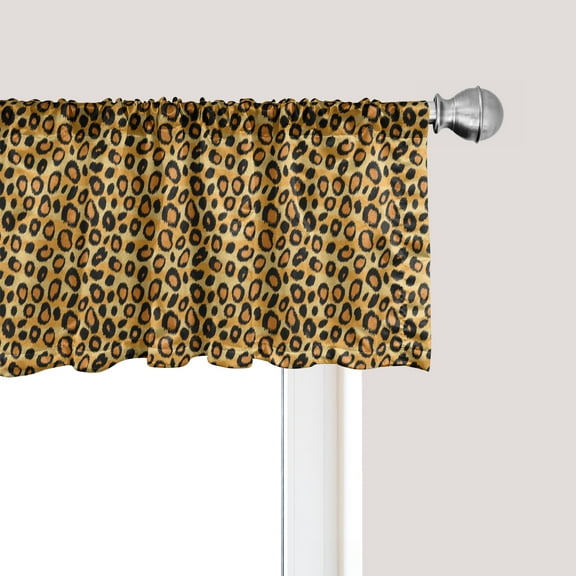 Ambesonne Leopard Print Window Valance, Wild Feline Tile, 54" X 18", Orange Black