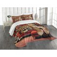 thumbnail image 1 of Ambesonne Leopard Quilted Bedspread Set 3 Pcs, Big Cat on Sectional Sofa, Queen Size, Red Apricot Dark Salmon, 1 of 5