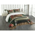 thumbnail image 1 of Ambesonne Leopard Quilted Bedspread Set 3 Pcs, English Roses Wild Animal, King Size, Reseda Green and Pink, 1 of 5