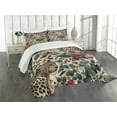 thumbnail image 1 of Ambesonne Leopard Quilted Bedspread Set 3 Pcs, Roses Leaves Wild Animals, King Size, Peacock Green and Caramel, 1 of 5