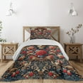 thumbnail image 1 of Ambesonne Leopard Quilted Coverlet 2 Pcs, Rich Rococo Style Roses, Twin Size, Dark Coral Caramel and Blue, 1 of 4