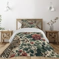 thumbnail image 1 of Ambesonne Leopard Quilted Coverlet 2 Pcs, Roses Leaves Wild Animals, Twin Size, Peacock Green and Caramel, 1 of 4