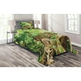 thumbnail image 1 of Ambesonne Leopard Quilted Coverlet 2 Pcs, Tropic Wild Jungle Leaf, Twin Size, Brown Green, 1 of 2