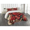 thumbnail image 1 of Ambesonne Leopard Quilted Coverlet 3 Pcs, Red Roses Swirls Wild Cat, Queen Size, Vermilion Caramel Beige, 1 of 4